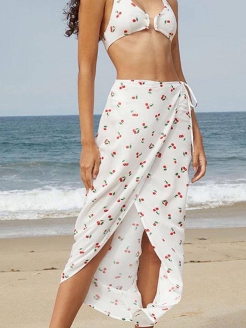 WeWoreWhat White Cherry-Print Wrap Skirt Cover Up NEW Size Small
